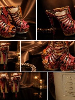 Shoe Dazzle Pink & Orange Snake-Print Platform Heels